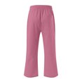thumbnail image 5 of Honeeladyy Linen Capri Pants for Women Summer Drawstring Elastic Waist Pant Straight Wide Leg Cropped Trouser with Pockets Pink M, 5 of 5