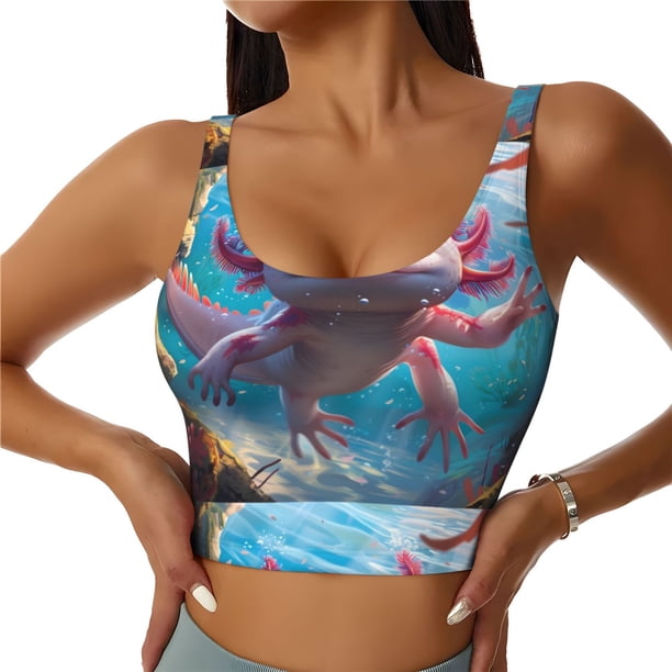 Balery Cute Underwater Axolotl Sujetadores deportivos con espalda cruzada para mujer, acolchados, sin costuras, de alto impacto, ideales para yoga, gimnasio, entrenamiento y fitness.-