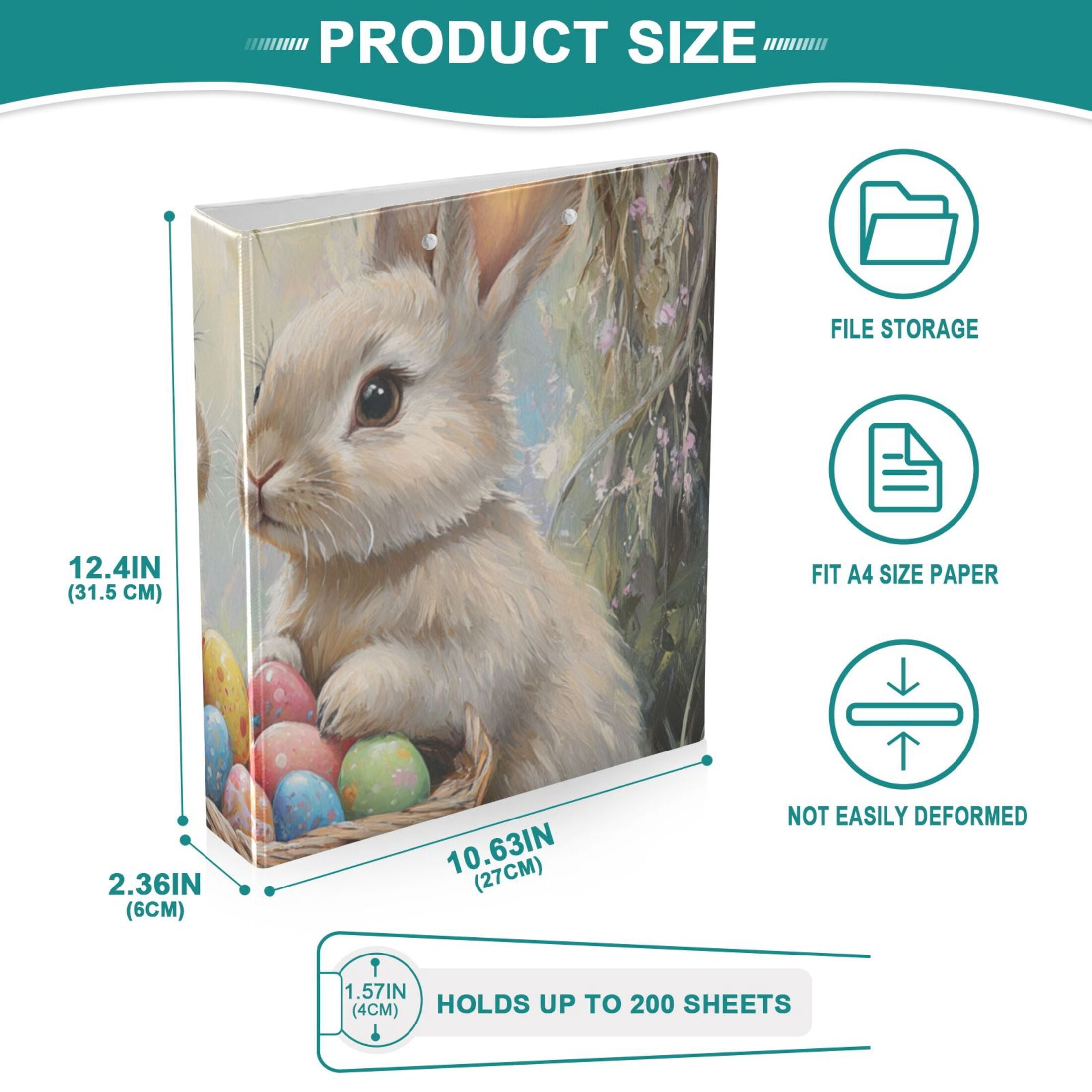 Rabbits Easter Eggs 3 Ring Binders 1.5 inch Hardcover File Folders with Interior Pockets A4 Size Organizer for School Office Hospital Set of 2