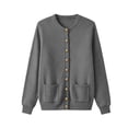 thumbnail image 5 of CHGBMOK Women Plus Size Round Neck Knit Cardigan Sweater Long Sleeve Button Down Casual Open Front Coat with Pockets Lightweight Fall Winter Outerwear, 5 of 8