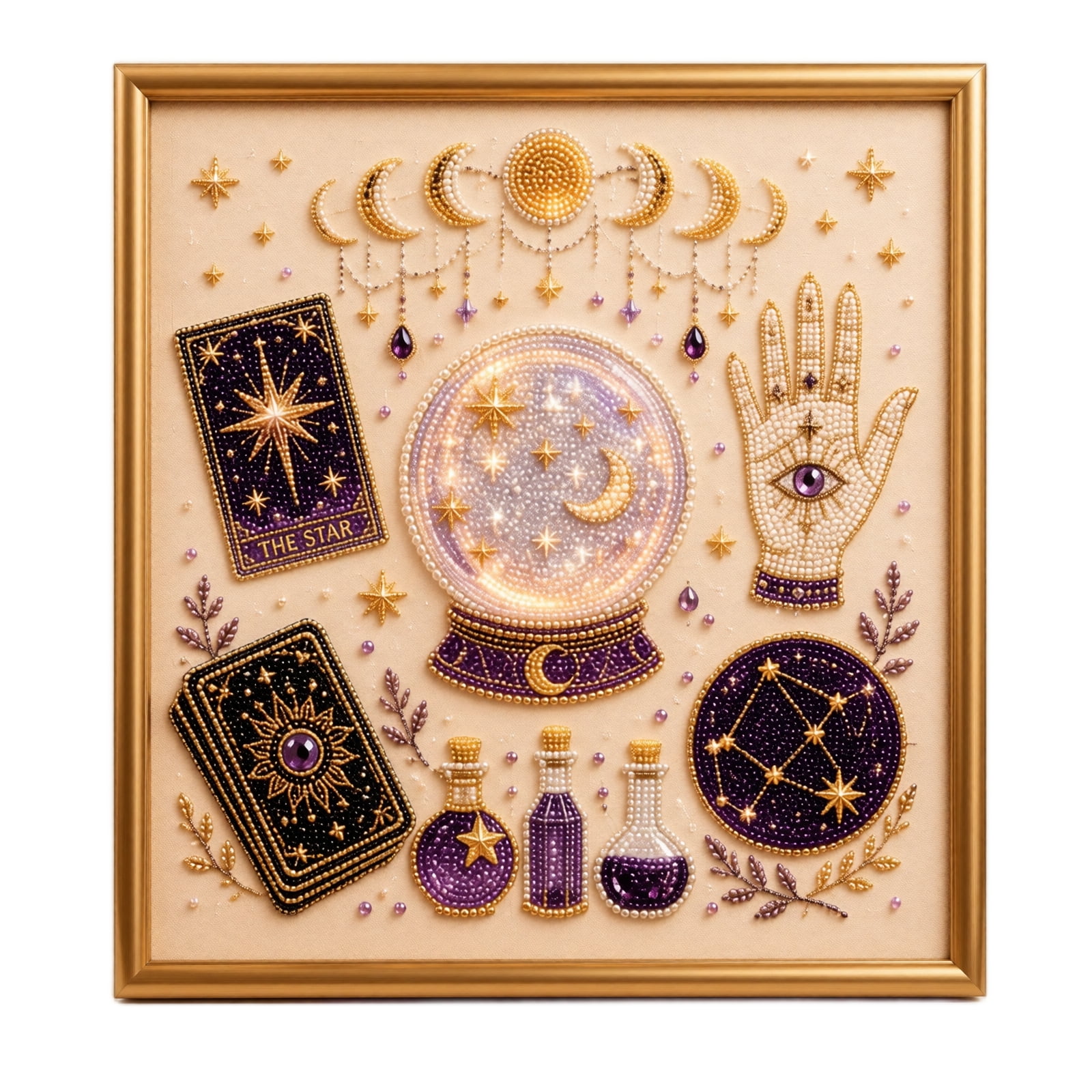 Halloween Diamond Painting Kit Diamond Art Halloween Halloween Wall Art Celestial Decor Golden Framed Pearl Gem Art Kit for Adult Holiday Diy Craft Projects