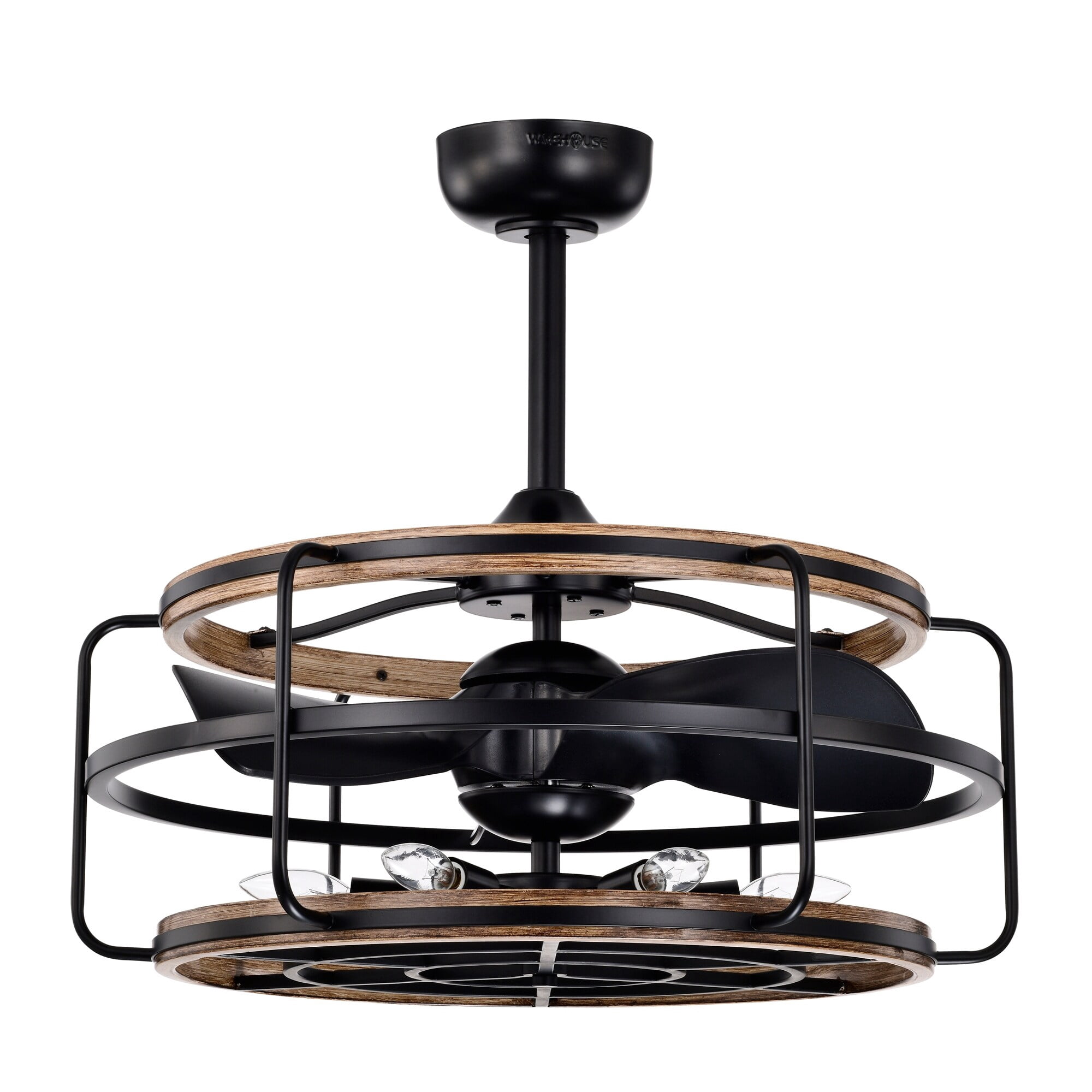 Warehouse of Tiffany Amable 26 Inch Farmhouse and Industrial Style Matte Black Finish Lighted Ceiling Fandelier with Remote