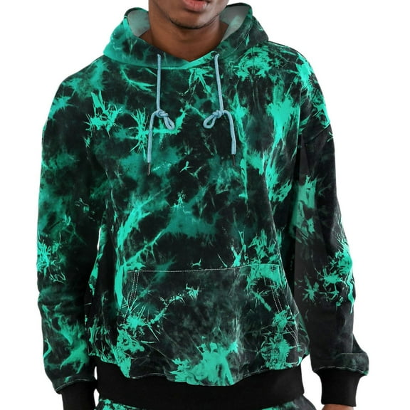Curuila Mens Hoodies Tie-Dye Long Sleeve Pullover With Pocket Fashion Casual Autumn Winter Sweatshirt Green Size L