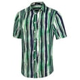 thumbnail image 3 of Lars Amadeus Men's Button Down Point Collar Short Sleeve Vertical Striped Shirt, 3 of 6