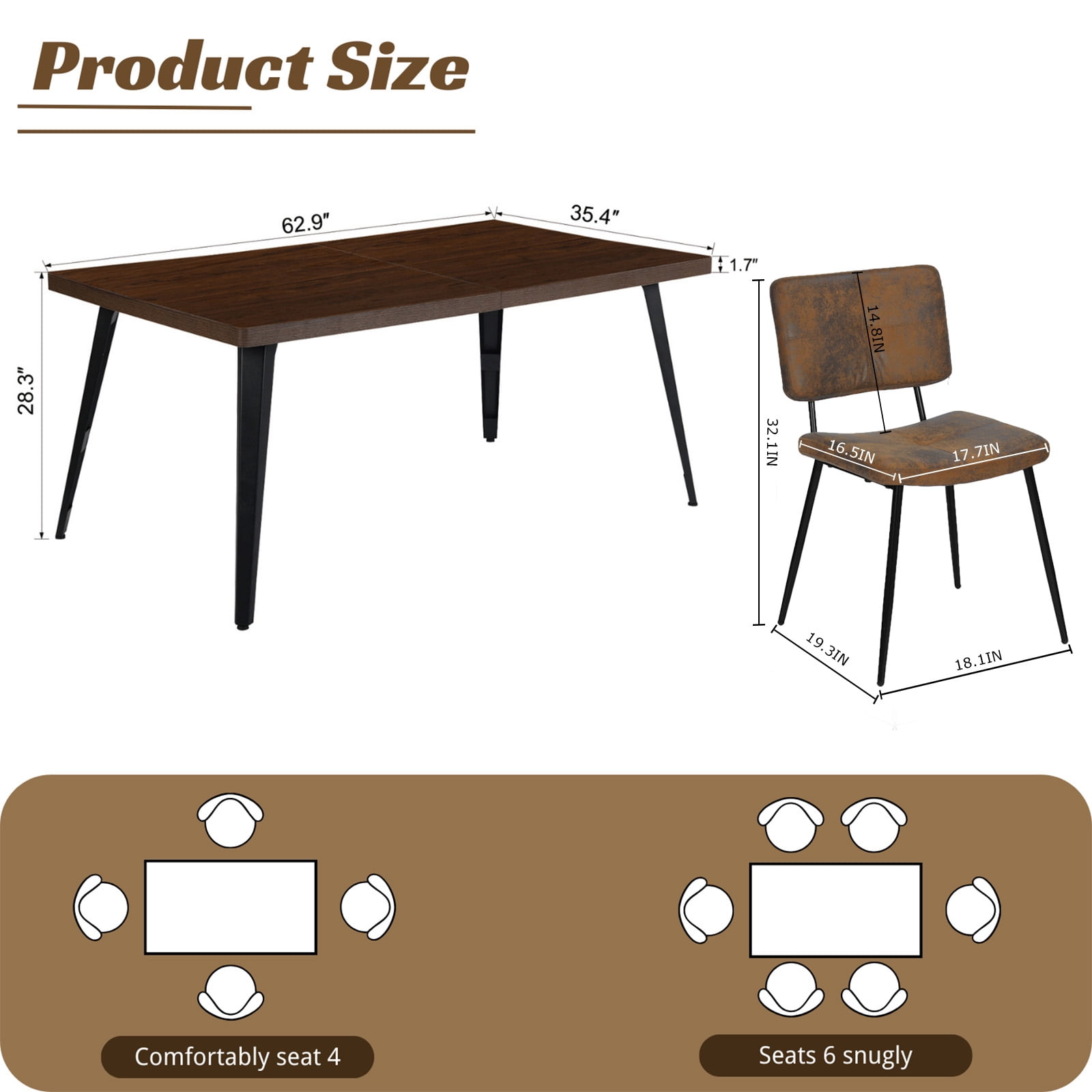 Homy Casas 5 Pieces Faux Suede Chair Dining Set - Faux Walnut