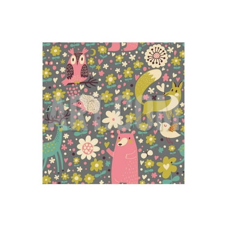 Deer Pattern - Forest Animals Funny Cartoon Seamless Pattern with Deer, Bear, Fox, Hedgehog and Owl Print Wall Art By smilewithjul