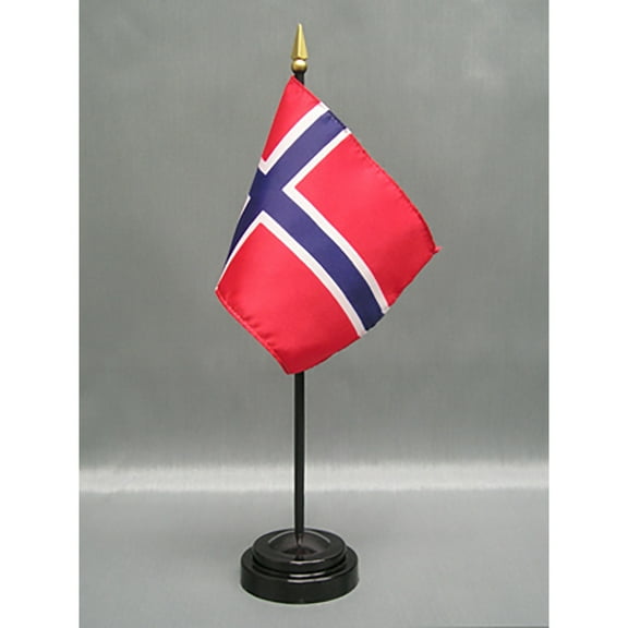 Made in The USA. 2 Norway Rayon 4"x6" Miniature Office Desk & Little Hand Waving Table Flags Includes 2 Flag Stands & 2 Small Mini Norwegian Stick Flags, Also Includes Norway Flag Lapel Pin.