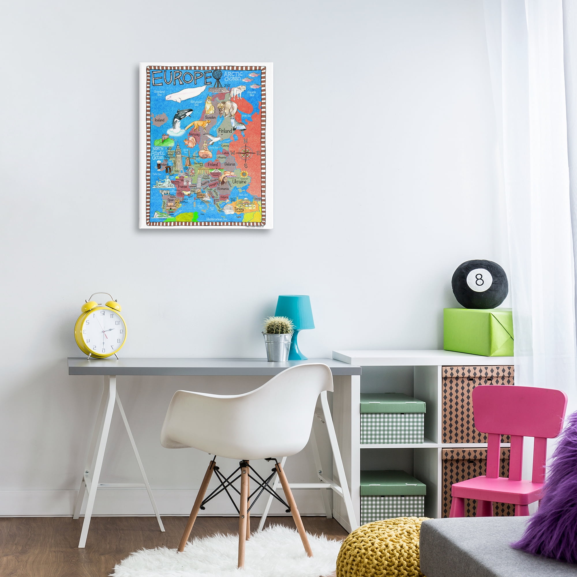 Stupell Industries Europe Animal Map Town & City Painting Gallery Wrapped Canvas Art Print Wall Art, 24 x 30