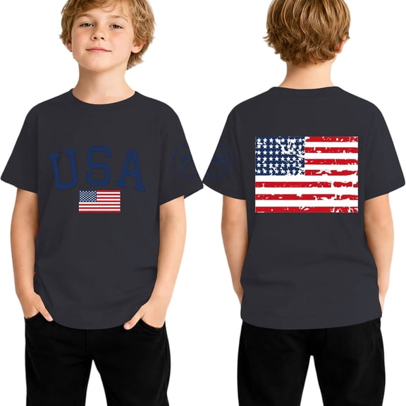 Shinyii 4Th of July T-Shirt for Boys Short Sleeve Crew Neck T Shirt Summer Tee, Sizes 1-13