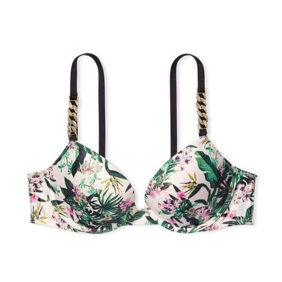 Victoria's Secret Very Sexy Push-up Bra Tropical Floral Embellished Chain Link Trim Straps Size 38DD NWT