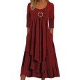 thumbnail image 1 of Robes de Printemps pour Femmes Décontractées Manches 3/4 Longue Robe Évasée Basique Plage Vacances Travail Maxi Robe 2025, 1 of 4