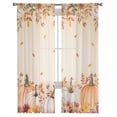 thumbnail image 2 of Orange Pumpkins Fall Semi Sheer Curtains 96 Inch Length 2 Panels Set, Thanksgiving Flowers Autumn Leaves Sheer Kitchen Curtain Privacy Voile Window Curtain for Living Room Bedroom Rod Pocket Drapes, 2 of 7