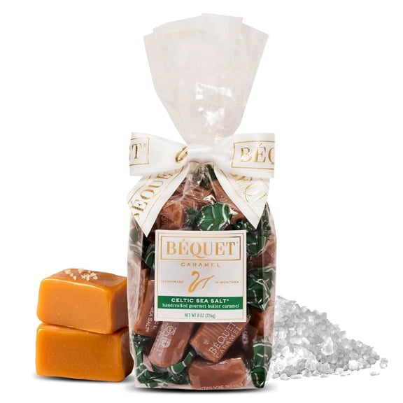 Béquet Celtic Sea Salt Caramels – Soft, Individually Wrapped Gourmet Caramel Candy, Gluten‑Free & Kosher – 8 oz Gift Bag