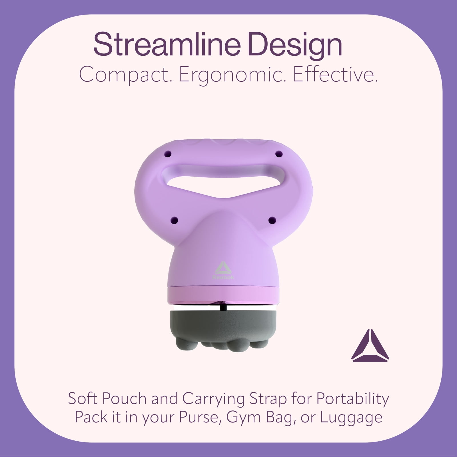 Reebok Deep-Rolling Shiatsu Massager, 4 Intensity Levels, 3 Massage Heads, Comfort Grip, Purply pink, Relieves Muscle Tension, Promotes Relaxation