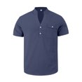 thumbnail image 6 of New Mens Short Sleeve T Shirts Solid Color Stand Up Collar Shirt Summer Trendy Breathable Loose Youth Basic Cotton Top Male Cotton And Linen Casual Shirts Navy M, 6 of 6