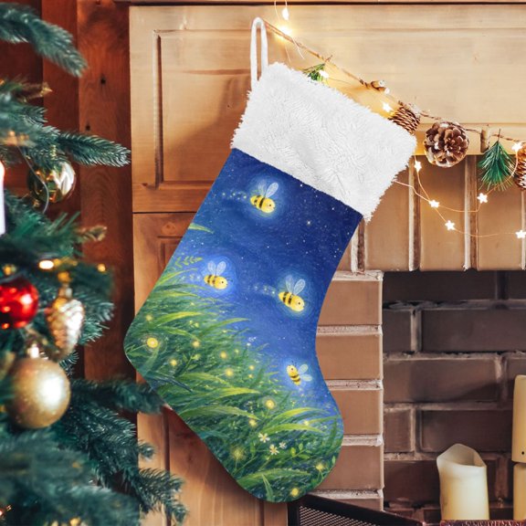 RMDQTR Christmas Stockings for Xmas Gifts - Large Size Festive Holiday Decor for Family Night Meadow Bee Print