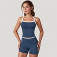 thumbnail image 4 of Women's Square Neck Cropped Active Tank with Contrast Trim and Built-In Bra for Light Support - Large, Navy, 4 of 7