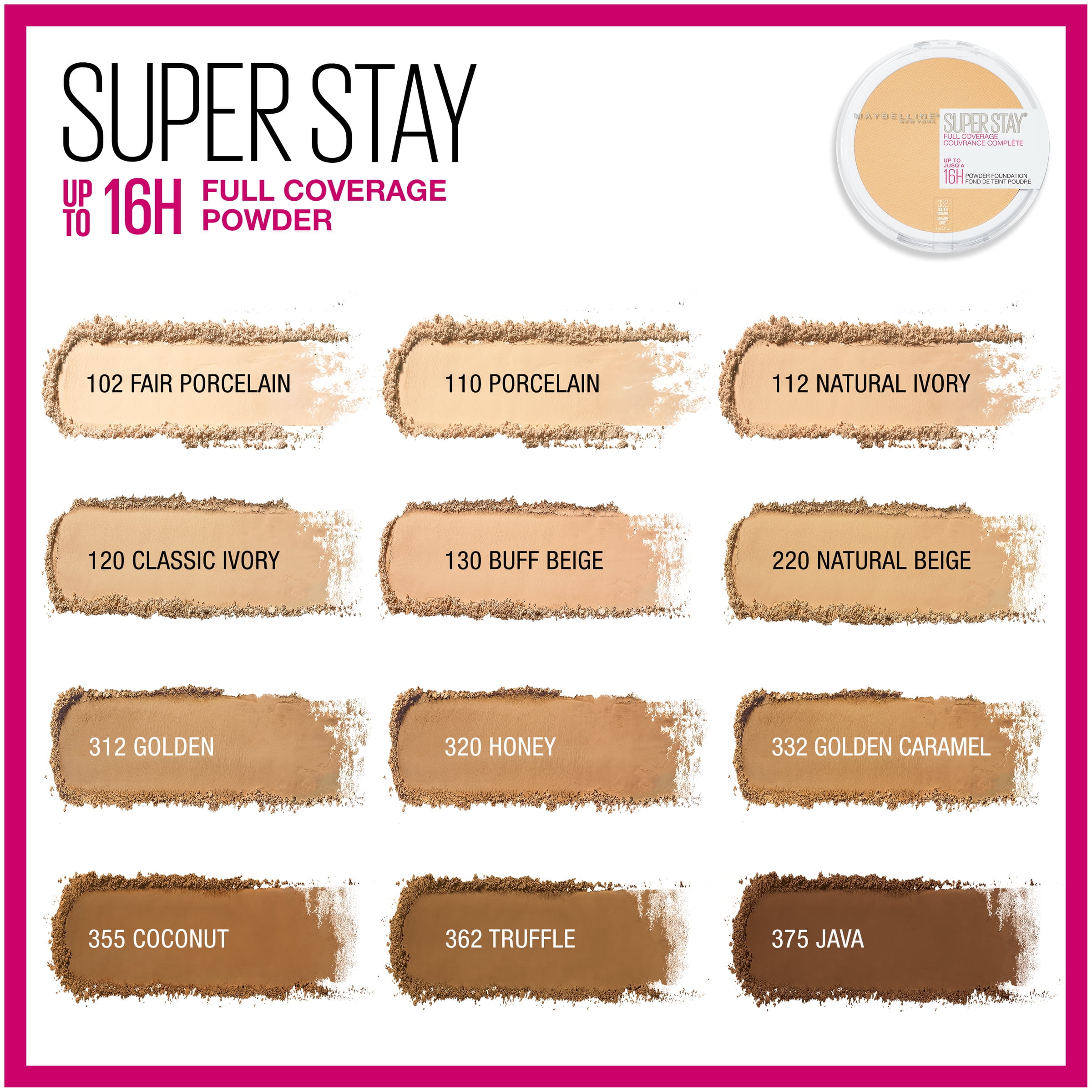 Maybelline Super Stay Powder Foundation Makeup, Full Coverage, 112 Natural  Ivory, 0.21 oz