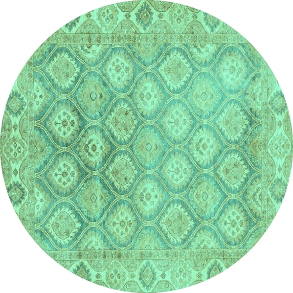 Ahgly Company Indoor Round Oriental Turquoise Blue Traditional Area Rugs, 8' Round