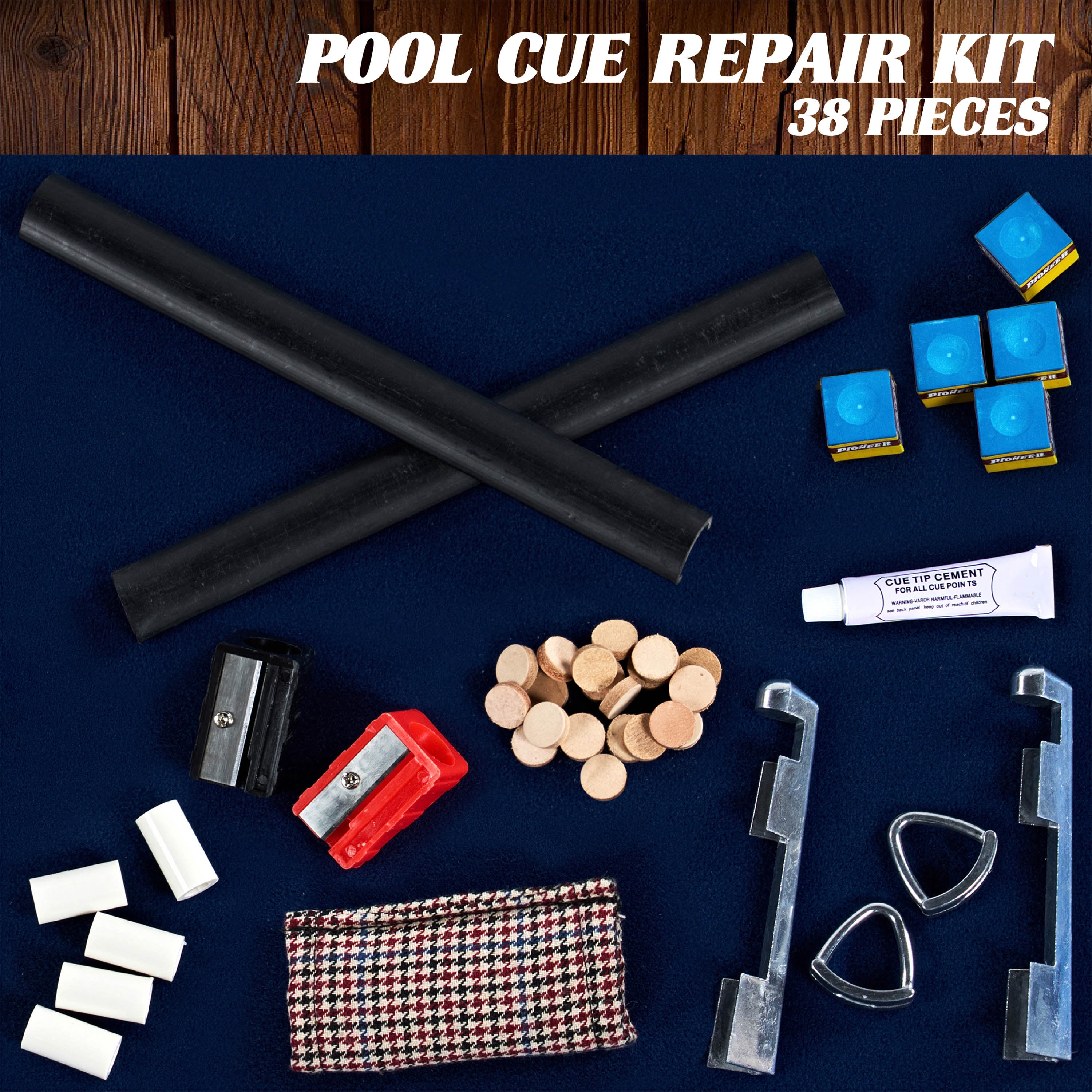 Barrington Billiards 38-Piece Pool Cue Tip Repair Kit with 13mm Cue Tips and Repair Tools