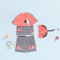thumbnail image 2 of Linfrsh Boys Rash Guard Swim Set Toddlers Boys' 3-Piece Swimsuit Trunk and Rashguard Sun Hat Set(Orange,5-6 Years), 2 of 8