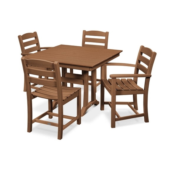 POLYWOOD La Casa Café 5-Piece Farmhouse Trestle Dining Set in Teak