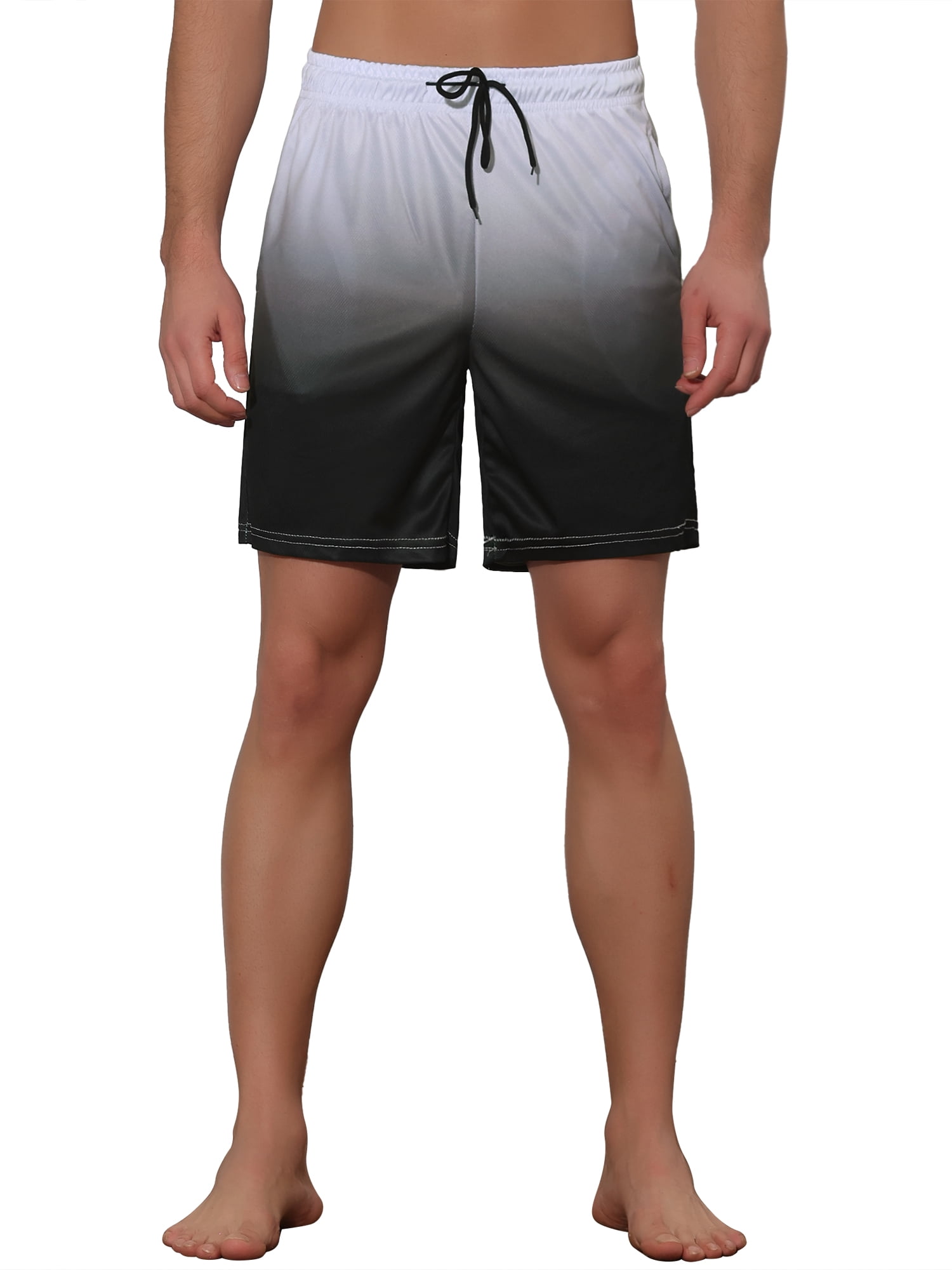Unique Bargains Men's Contrast Color Summer Beach Colorful Swimwear Shorts 30 Black Gray