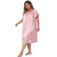thumbnail image 3 of DARING DIVA Women's Plus Size Satin Silk Pleated Loose Nightgown 2X Pink, 3 of 6