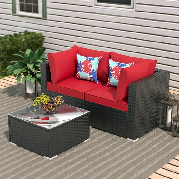 Ainfox 3 Pieces Outdoor Patio Furniture Sofa Set, Patio Conversation Set(Red)