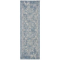 SAFAVIEH Courtyard Kiro Traditional Indoor/Outdoor Runner, 2'3" x 6'7", Navy/Grey