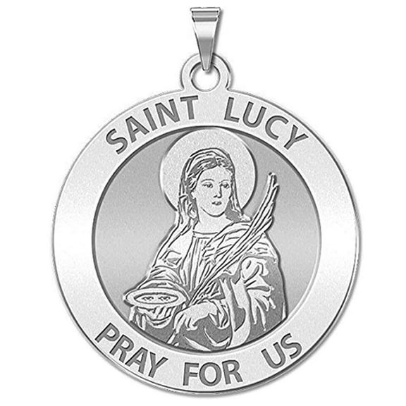 Picturesongold.Com Saint Lucy Religious Medal Necklace Pendants - 3/4 inch Size of a Nickel -Sterling Silver