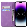 thumbnail image 3 of Wallet Case for iPhone 15, Vintage Design Embossed Butterfly Pattern PU Leather Book Style Shockproof Cover with Card Holder Stand Magnetic Clasp Case for iPhone 15, Purple, 3 of 8