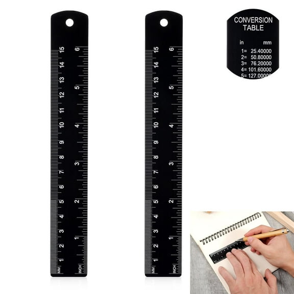 Tutuviw 4 Pcs 6in Metal Ruler Set,Stainless Steel Ruler with Dual Scale Metric & Imperial,150 mm Straight Edge Rule,Aluminum Desk Rulers,Edge-to-Edge Measuring for Geometry Crafting Gifts