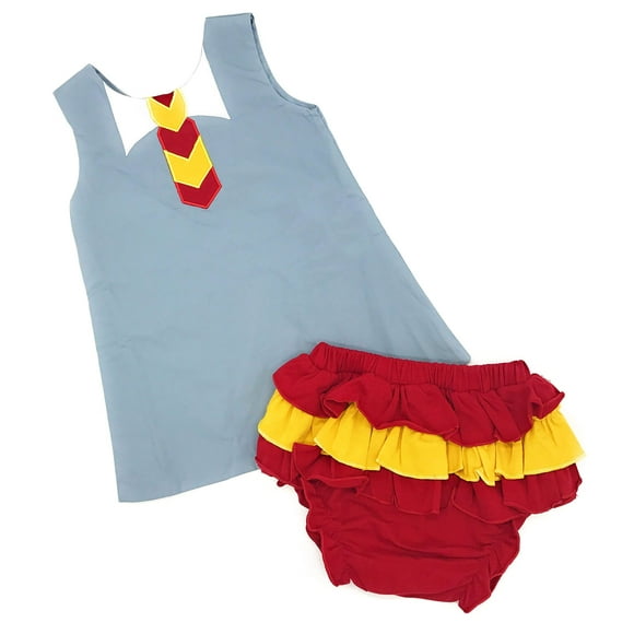 stylesilove Baby Girls Magic School Witch Mini Dress Grey Tunic with Ruffled Bloomers 2 pcs Outfit Costume (80/6-12 Months)