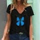 thumbnail image 2 of Gibobby Camiseta con cuello en V para mujer Camiseta suelta informal con cuello en V para mujer, blusa manga corta con estampado(Negro,XL), 2 of 3