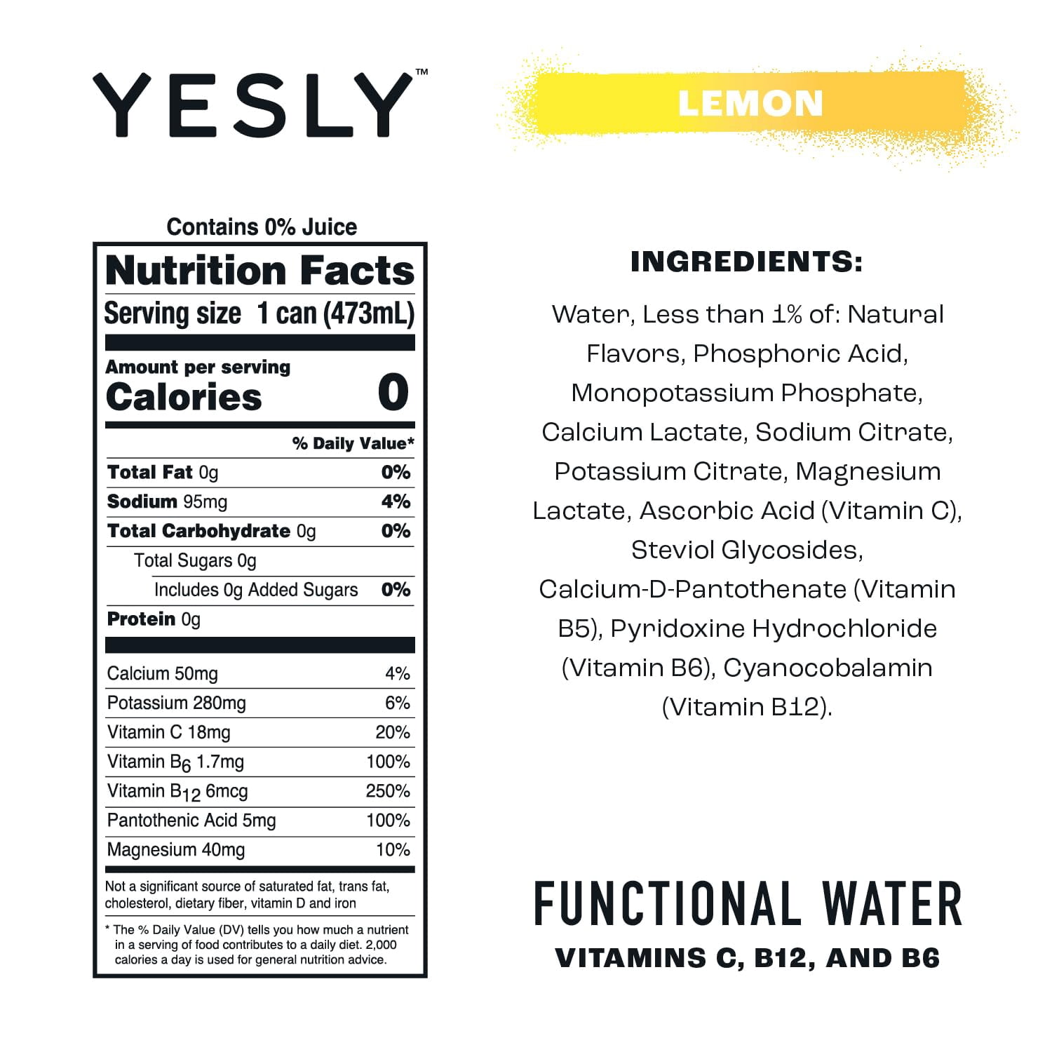 Pack of 12, Yesly Lemon Functional Water, 16 fl oz