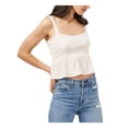 thumbnail image 3 of 1. STATE Womens Ivory Stretch Textured Fitted Peplum-hem Sweetheart Neckline Crop Top M, 3 of 4