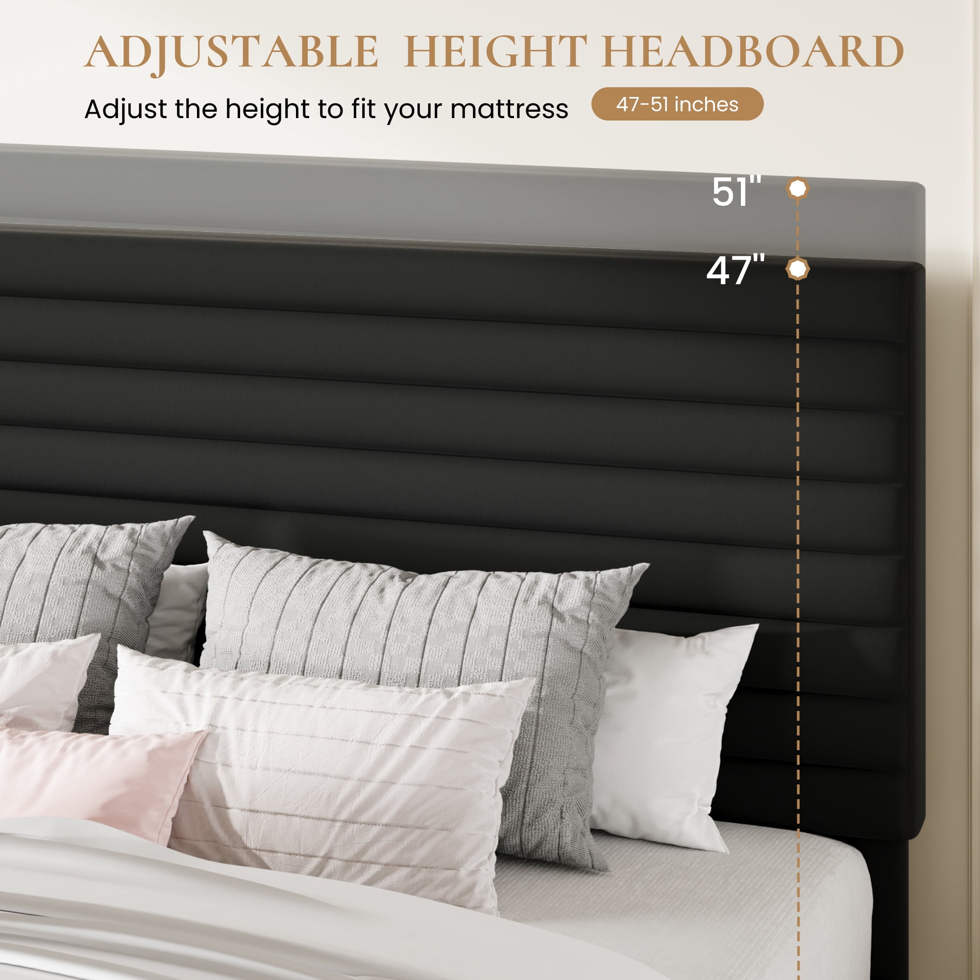 Sha Cerlin Full Size Platform Bed Frame with Velvet Adjustable Headboard, No Box Spring Needed, Black