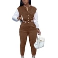 thumbnail image 1 of LUXUR Women Single Breasted 2 Piece Tracksuit With Pockets Running Jogger Set Brown XL, 1 of 3