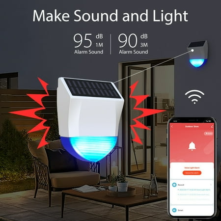 

Tuya Smart WiFi/Bluetooth Solar Outdoor Human Body Infrared Alarm Outdoor Waterproof Sound And Light Alarm