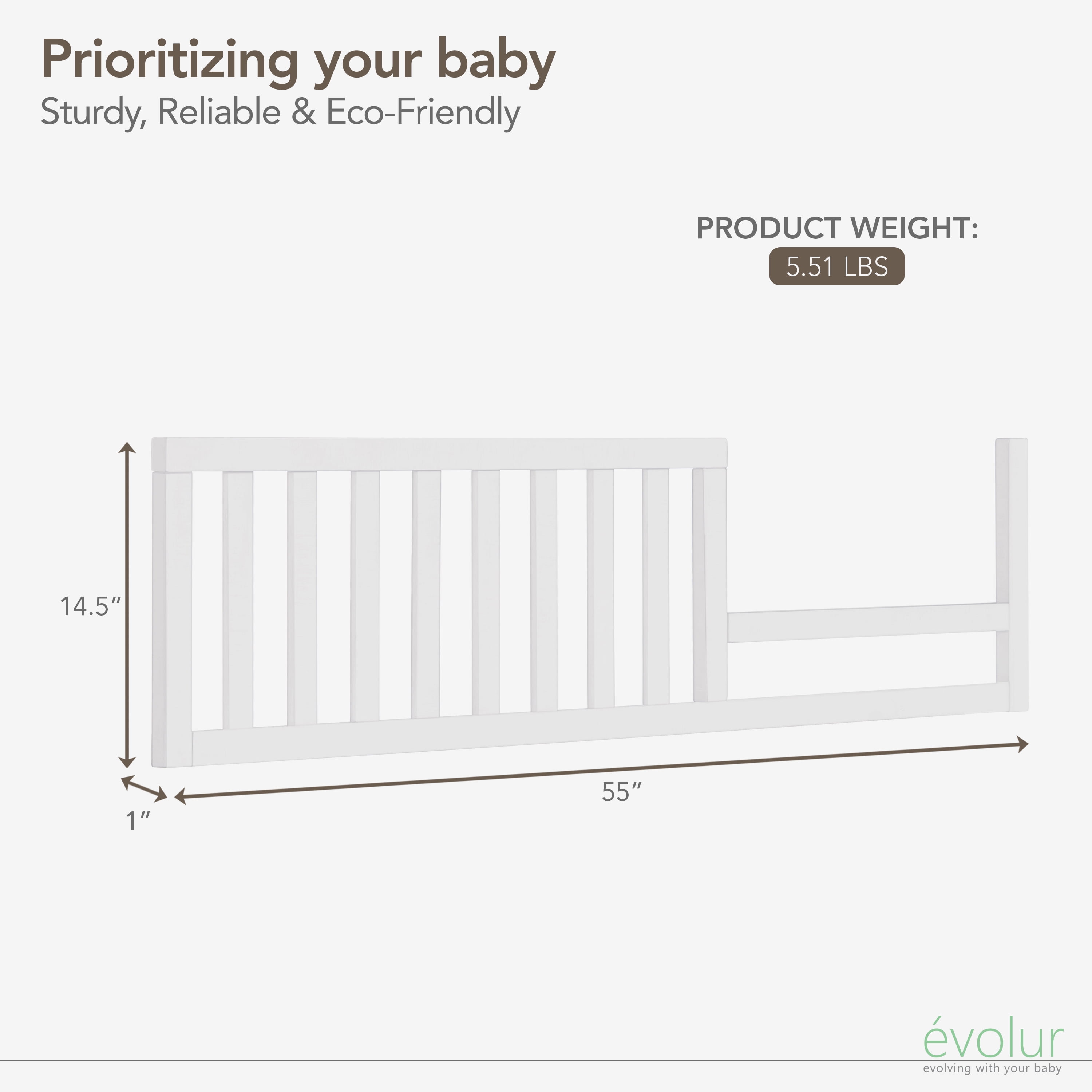 Evolur Andorra Convertible Crib Toddler Guard Rail I Full Assembly I Lasting Quality, Weathered White