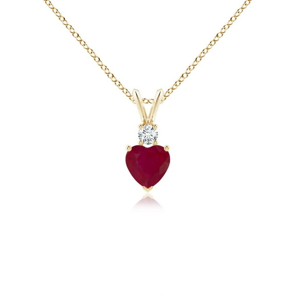 ANGARA Natural Heart-Shaped Ruby Rabbit Ear Bale Pendant in 14K Yellow Gold for Women (Size-5mm) | July Birthstone, Birthday, Anniversary, Jewelry Gift for Women | Natural Ruby Necklace