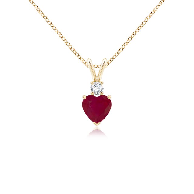 Angara Natural Ruby Necklace - Heart-Shaped Ruby Rabbit Ear Bale Pendant in 14K Yellow Gold for Women