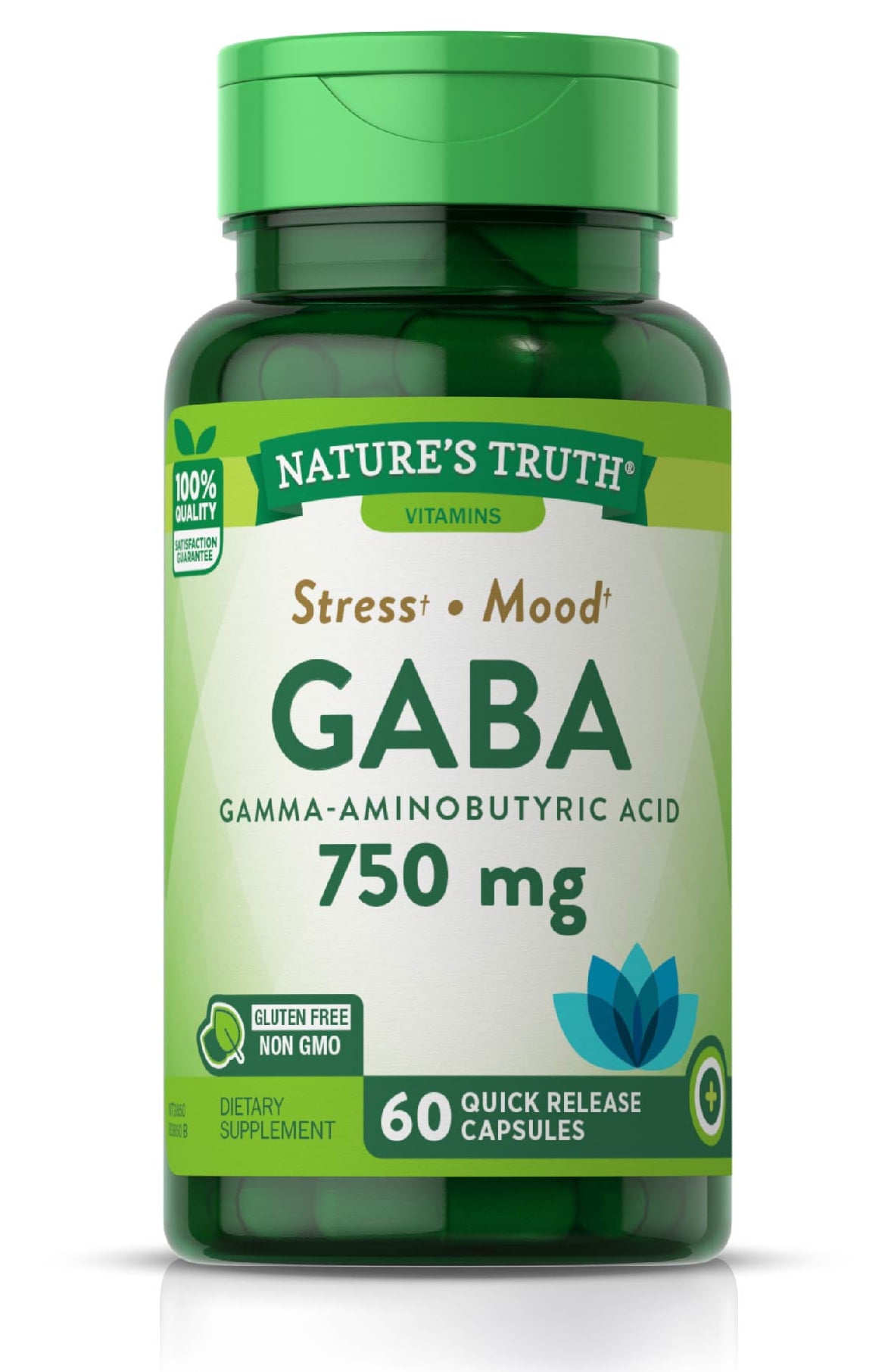 GABA 750 mg | 60 Capsules | Gamma Aminobutyric Acid Supplement | Non-GMO, Gluten Free | by Nature's Truth