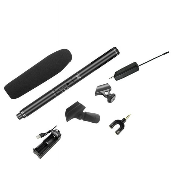 Professional Wireless Condenser Microphone Interview Recording Vlog Live Mic Super-Cardioid for DSLR Camera 3.5mm
