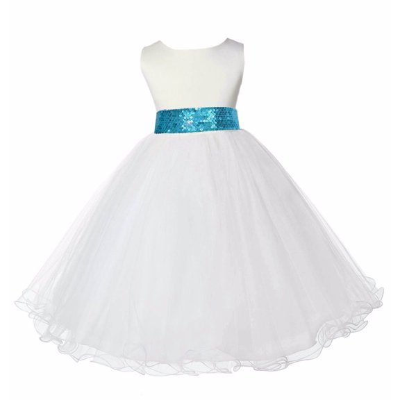 Ekidsbridal Ivory Tulle Rattail Edge Sequin Sash Flower Girl Dress Birthday Party Formal Evening Pretty Princess Mini Bridal Gown 829mh M