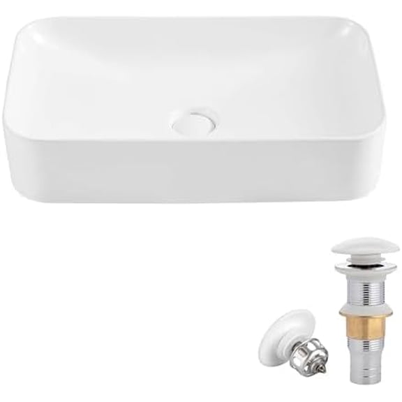 Bathroom Vessel Sink Above Counter Bowl Sinks with Pop-Up Drain, 24" x 13.6" Rectangular Bathroom Sinks, Ceramic Modern Vessel Sink Art Washbasin$$Tools & Hardware Other