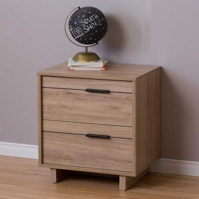 South Shore Fynn 2-Drawer Nightstand - End Table with Storage for Child, in Rustic Oak
