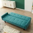 thumbnail image 2 of Aukfa 75" Linen Futon Convertible Sofa Bed for Home Office, Wooden Legs, Tufted Back, Blue, 2 of 10