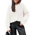 thumbnail image 1 of Women's Fall Sweaters Casual Long Sleeve Pullover Crewneck Ribbed Knit Jumper Tops Plain Blouse, 1 of 5